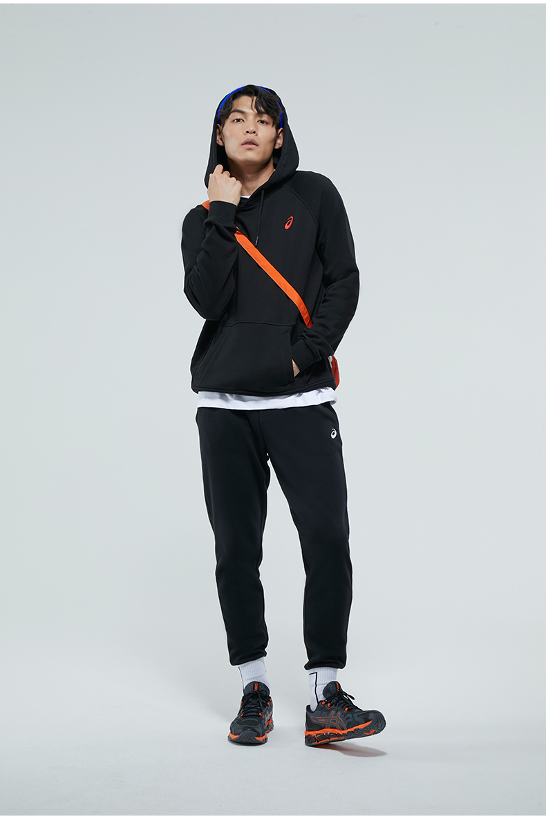 asics亚瑟士男式印花连帽卫衣运动休闲上衣黑色s