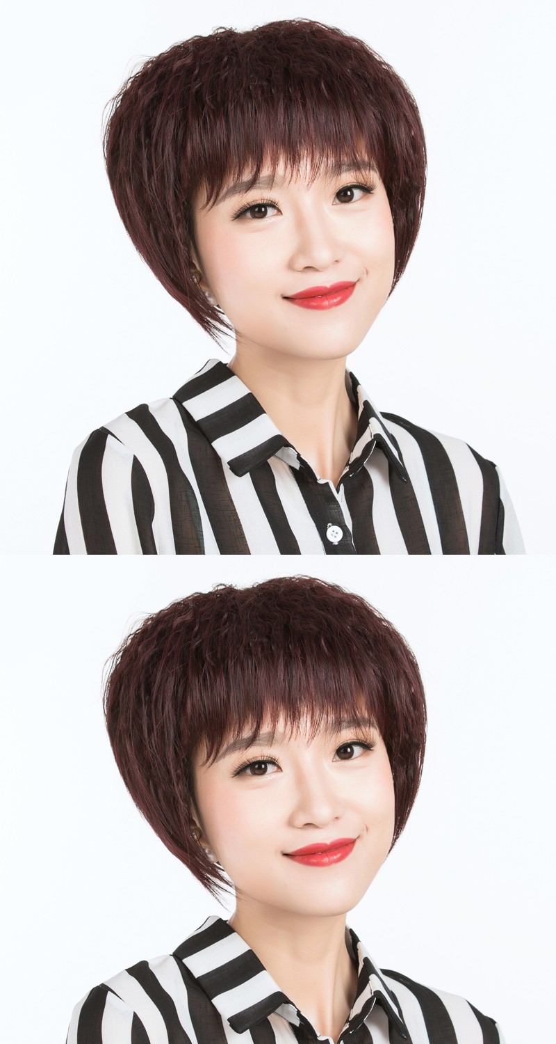 wnfd 假发女短发蓬松bobo头发型女式假发卷发高温丝斜刘海仿真发人