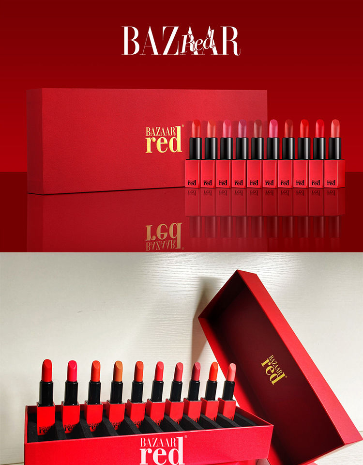 芭莎红口红bazaarred芭莎红口红丝绒单支中国女排官方限量版十支礼盒