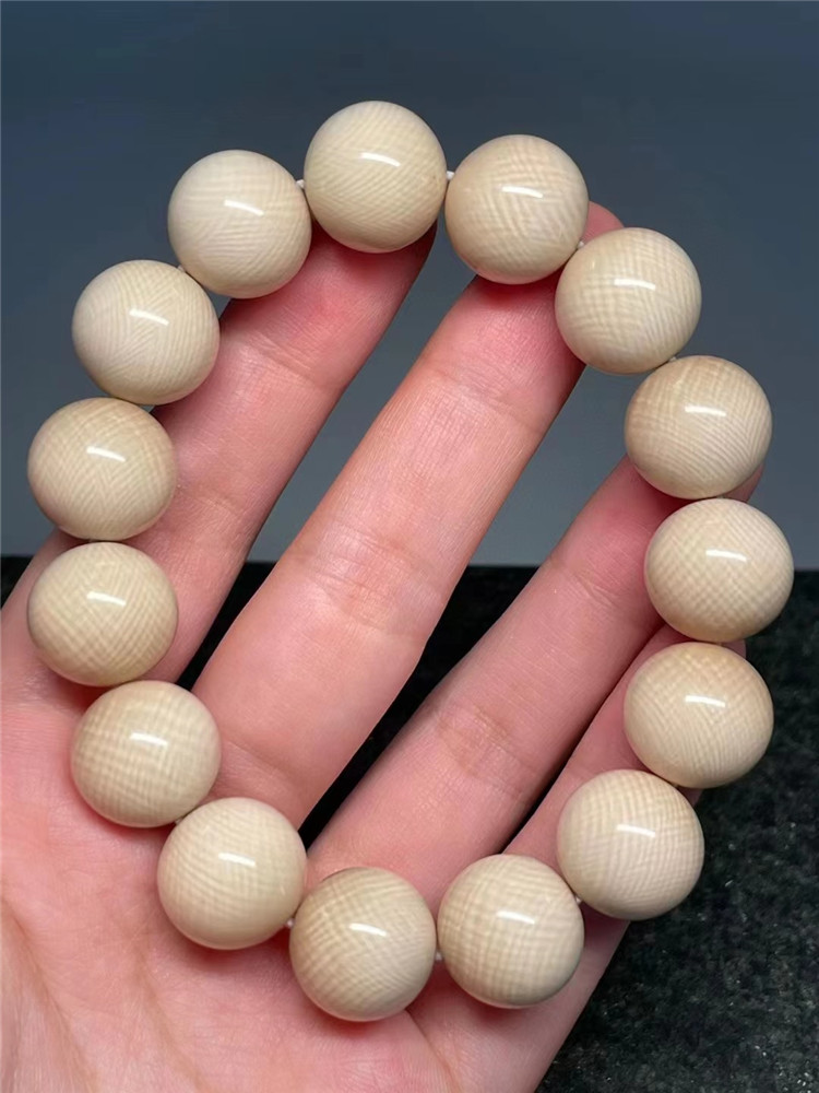 歌盼猛犸象牙果冻满纹手串白冰料满纹圆珠配饰文玩散珠佛珠手链隔珠子