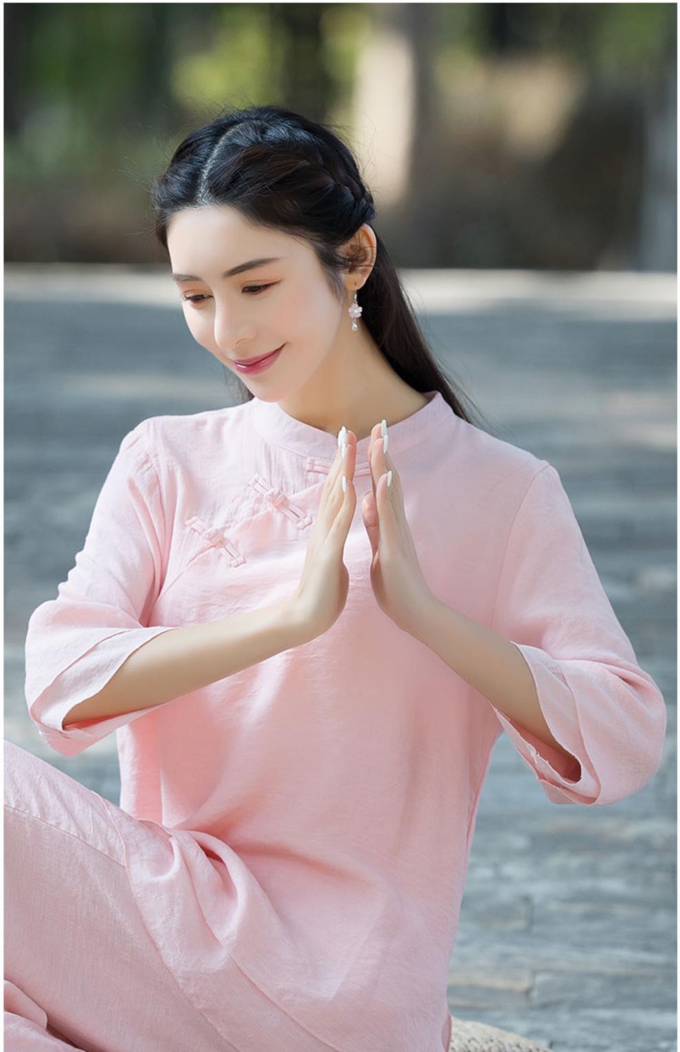 居士服拜佛打坐服女夏中国风复古文艺禅修服禅意中式民国风茶服套装女