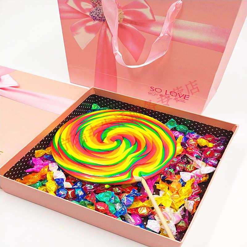 彩虹棒棒糖超大波板糖硬糖90后怀旧零食圣诞节糖果200克女生礼物 彩虹