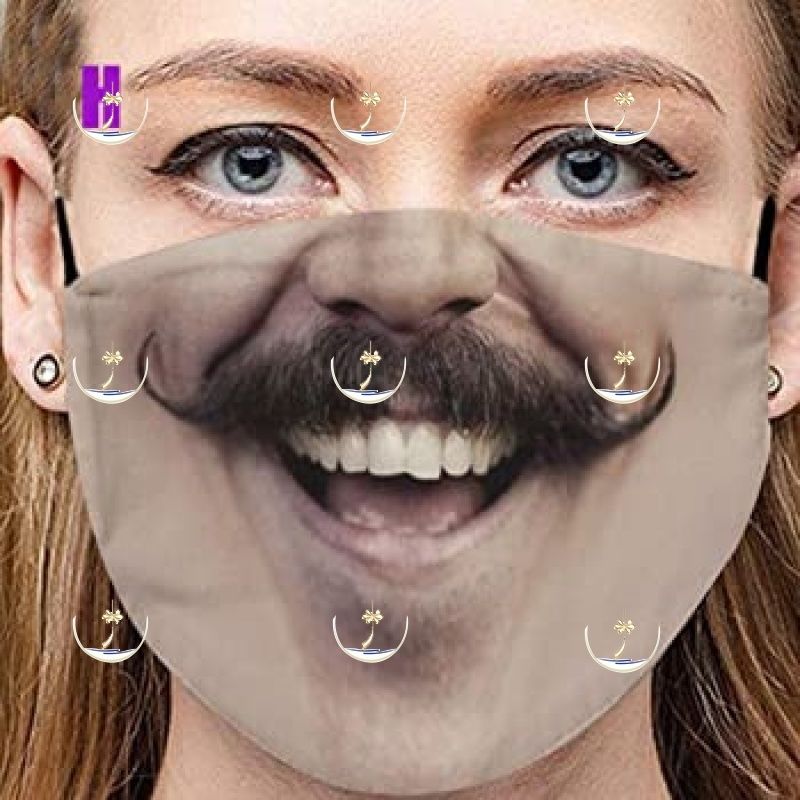 搞笑口罩嘴巴笑容仿真人脸图案口罩搞笑可以显示表情的创意口罩猪图案