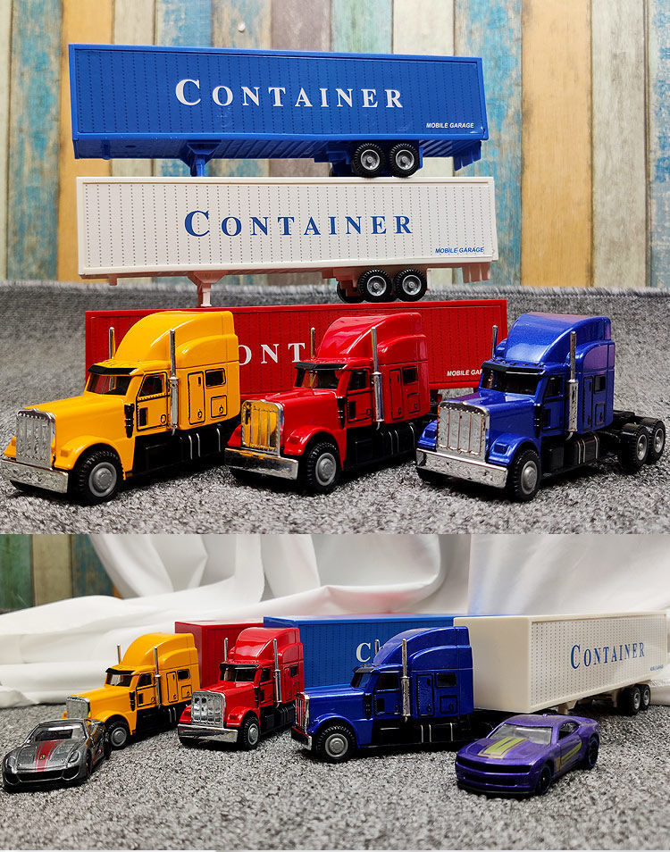 合金滑行运输车模型仿真金属集装箱拖头大卡车儿童玩具汽车男 红色