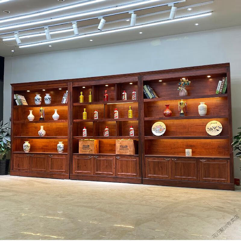 白酒柜家用复古展示柜茶叶玉器白酒收藏柜产品组合展示架陈列架实木高