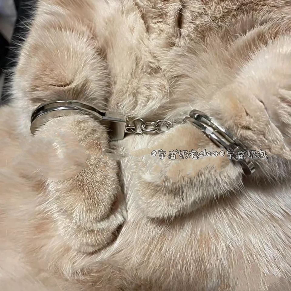 mini拇指玩具手铐搞怪手铐钥匙扣猫咪迷你玩具可爱猫咪 银色 【双手拷