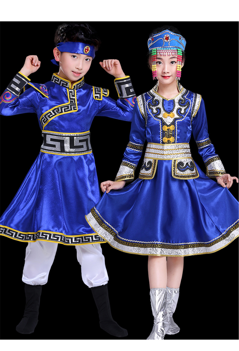 儿童蒙古族演出服装 少数民族服装男蒙古族舞蹈服六一儿童演出服筷子