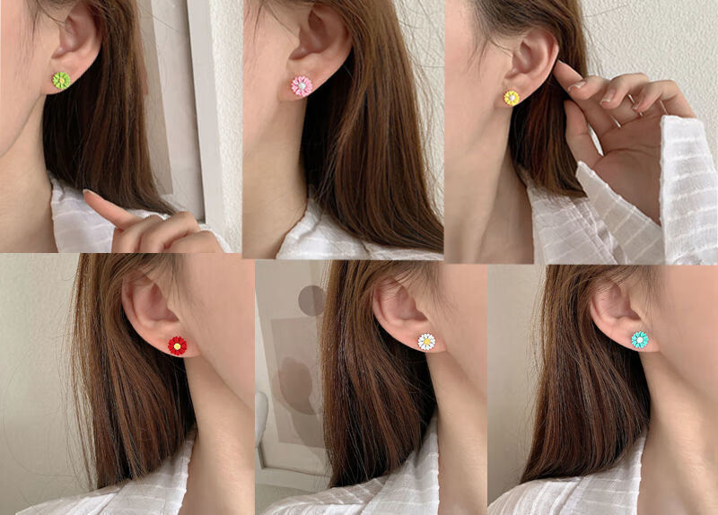 春夏新款清新针耳钉新款2021年耳环女网红圆脸耳饰气质感少女5件套