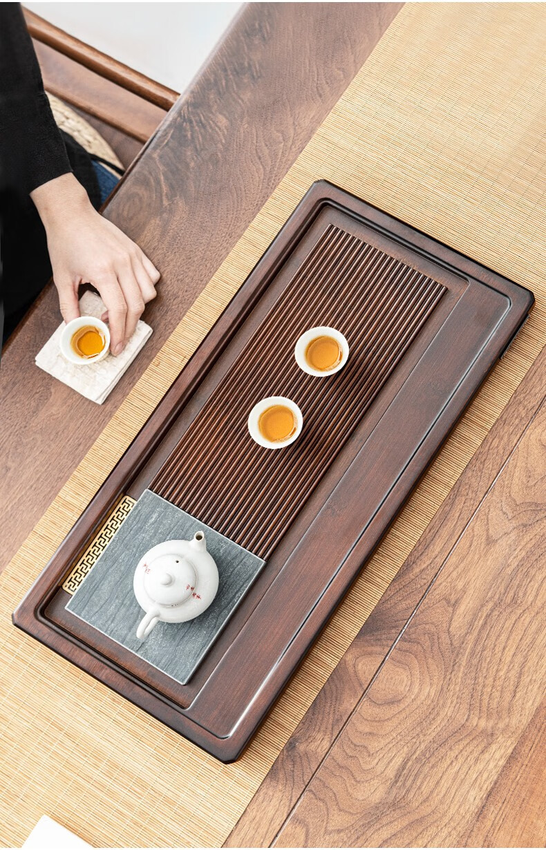 唐丰茶盘家用2021新款高端轻奢现代茶具盘托带排水式新中式大茶盘