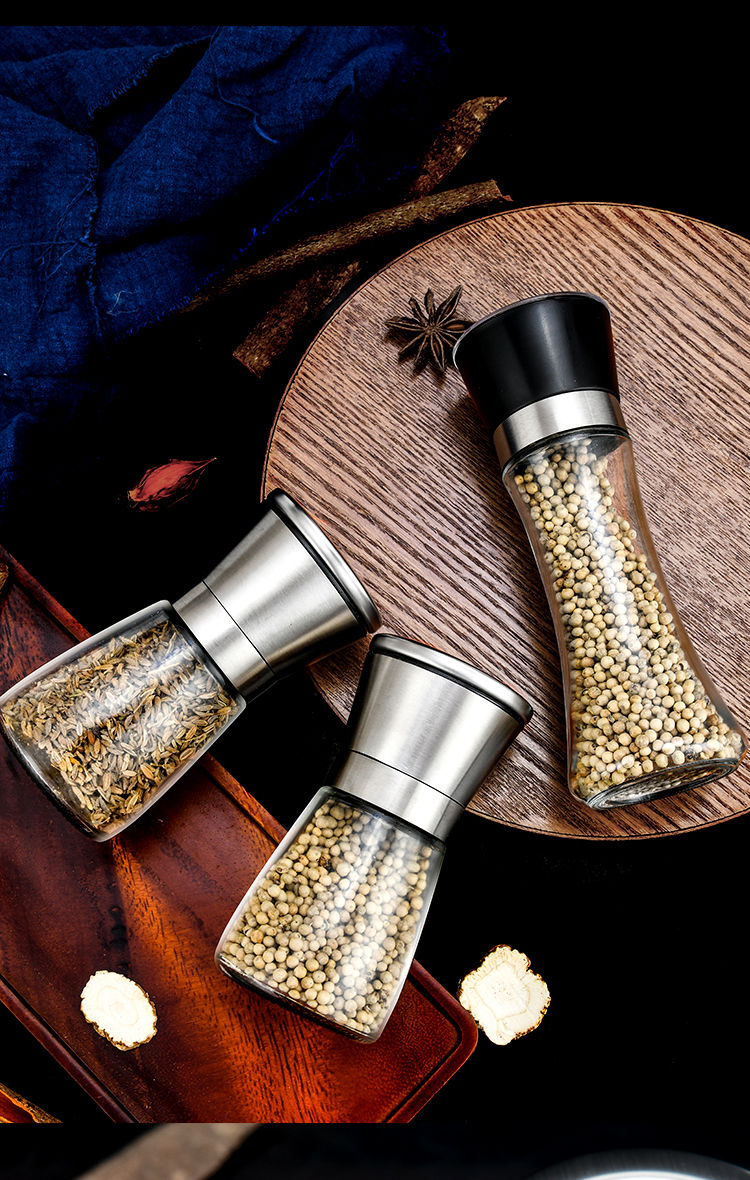 胡椒研磨器黑胡椒粉碾碎瓶厨房家用磨粉机手动自磨黑芝麻不锈钢研磨瓶