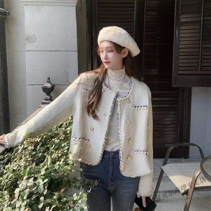 拉夏贝尔homme外套女2022新款秋款外穿网红抖音款小香风长袖撞色双排