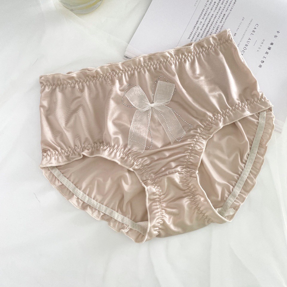 少妇内裤内裤女高腰缎面蝴蝶结钻饰收腹速干女士三角裤 红色 l(90-130