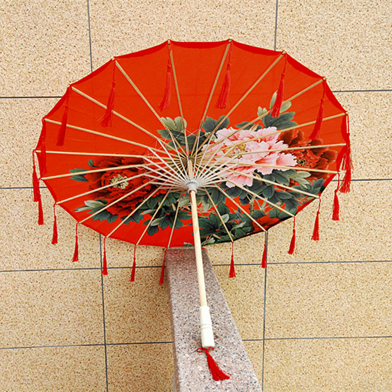 油纸伞 防雨古代女子汉服油纸伞古风绸布伞摄影跳舞道具伞走秀流苏伞