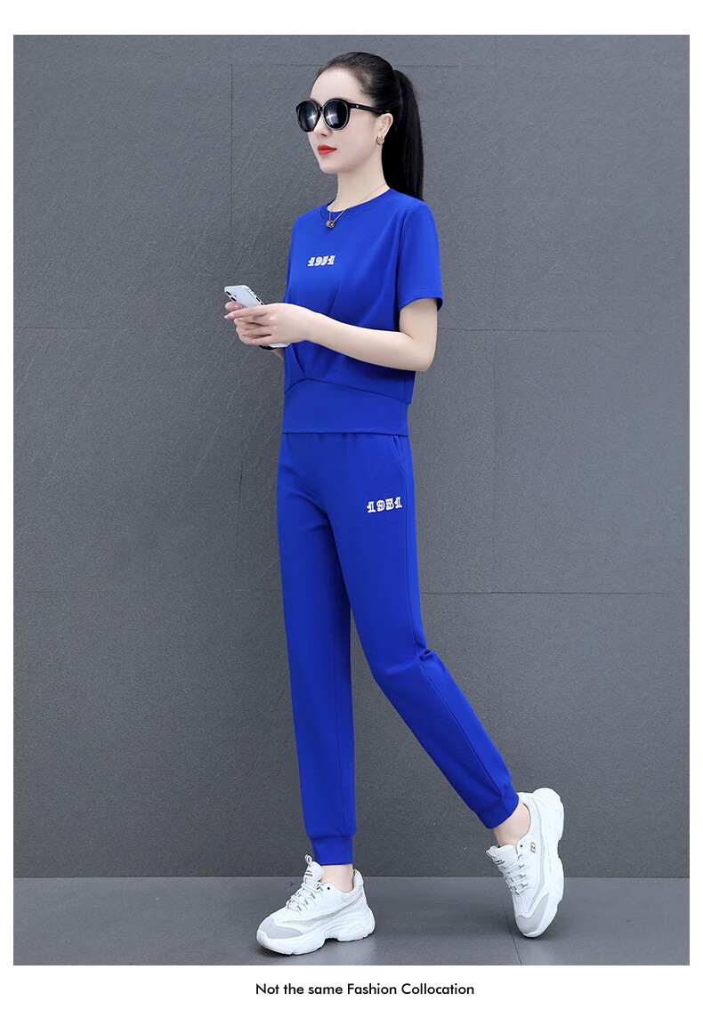 文夕 夏天休闲运动服女夏短袖套装气质运动套装女夏季时尚2022新款薄