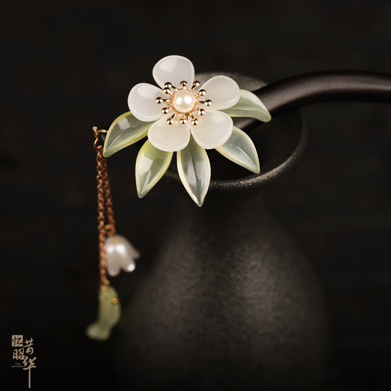 优诗诺 兰花头饰木簪盘发发饰感丸子头国风旗袍配饰茶服簪子设计流苏