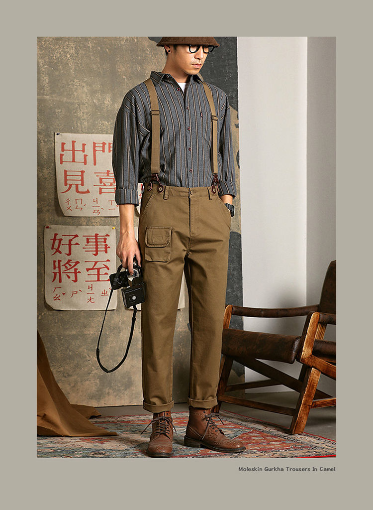 kwcm日系复古背带裤男直筒宽松阿美咔叽美式休闲古着连体裤吊带工装裤