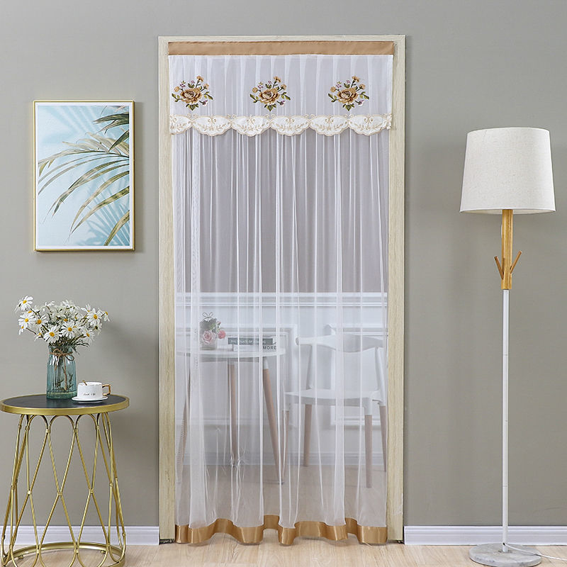 布艺门帘防蚊纱门帘卧室蕾丝加密帘隔断简易门帘客厅夏季装饰家用团花