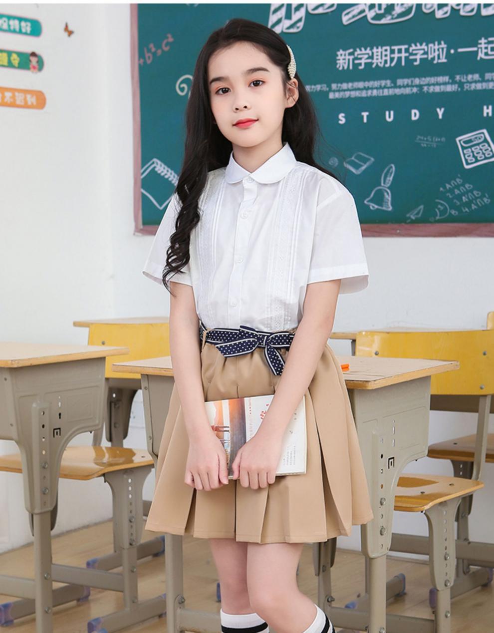 夏季中大童小学生表演出校服蕾丝短袖藏青蝴蝶结裙红领结袜子110cm