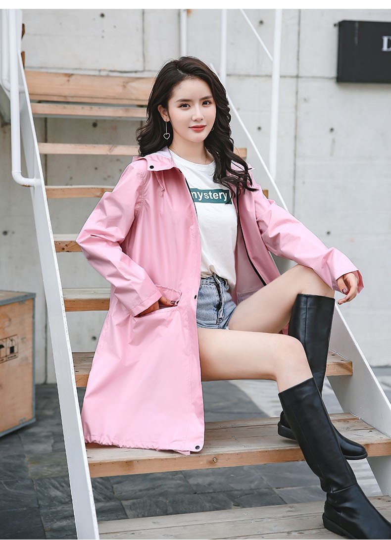 女士长款雨衣 日式便携轻薄徒步雨披 防雨外套 风衣式雨具 雨衣-2001