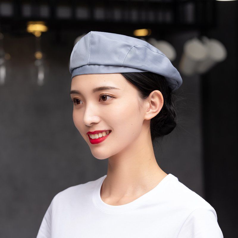 面点师帽子牛仔贝雷帽男女工作帽餐饮厨师帽子透气防油烟厨房餐厅服务