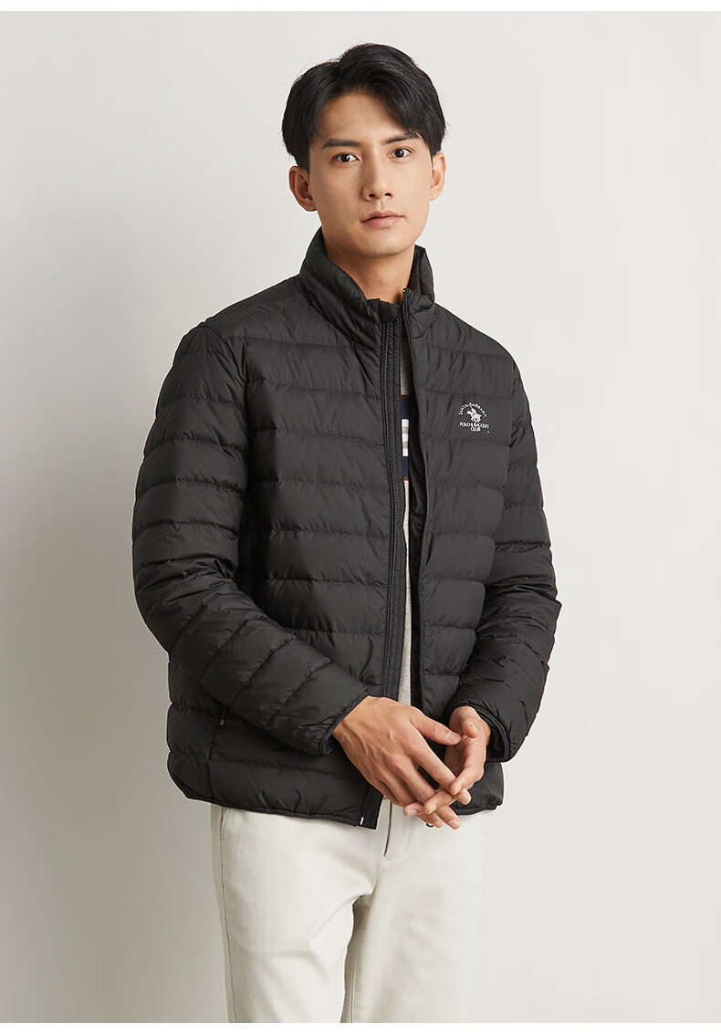 圣大保罗男装秋冬羽绒休闲合身纯色立领轻薄羽绒服白鸭绒外套男 深