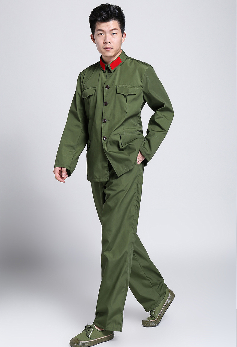 的确良65老式套装男涤卡老款怀旧干服聚会服装六五式绿女65军迷服装