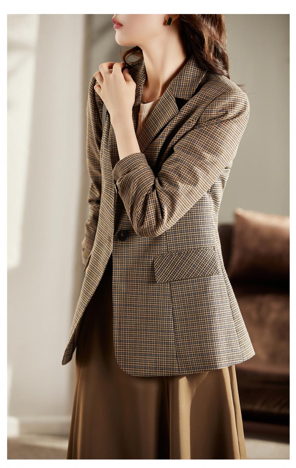 梵希蔓复古英伦风格子西装外套女2021新款秋季休闲小众设计师西服 f8