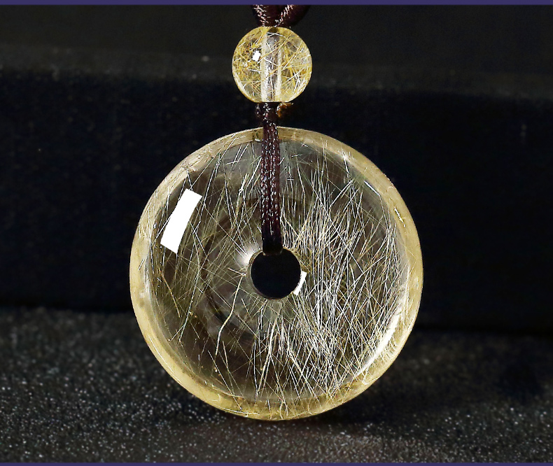 爵立天然金发晶平安扣吊坠男女款黄水晶项链转运挂件饰品配证书f01号