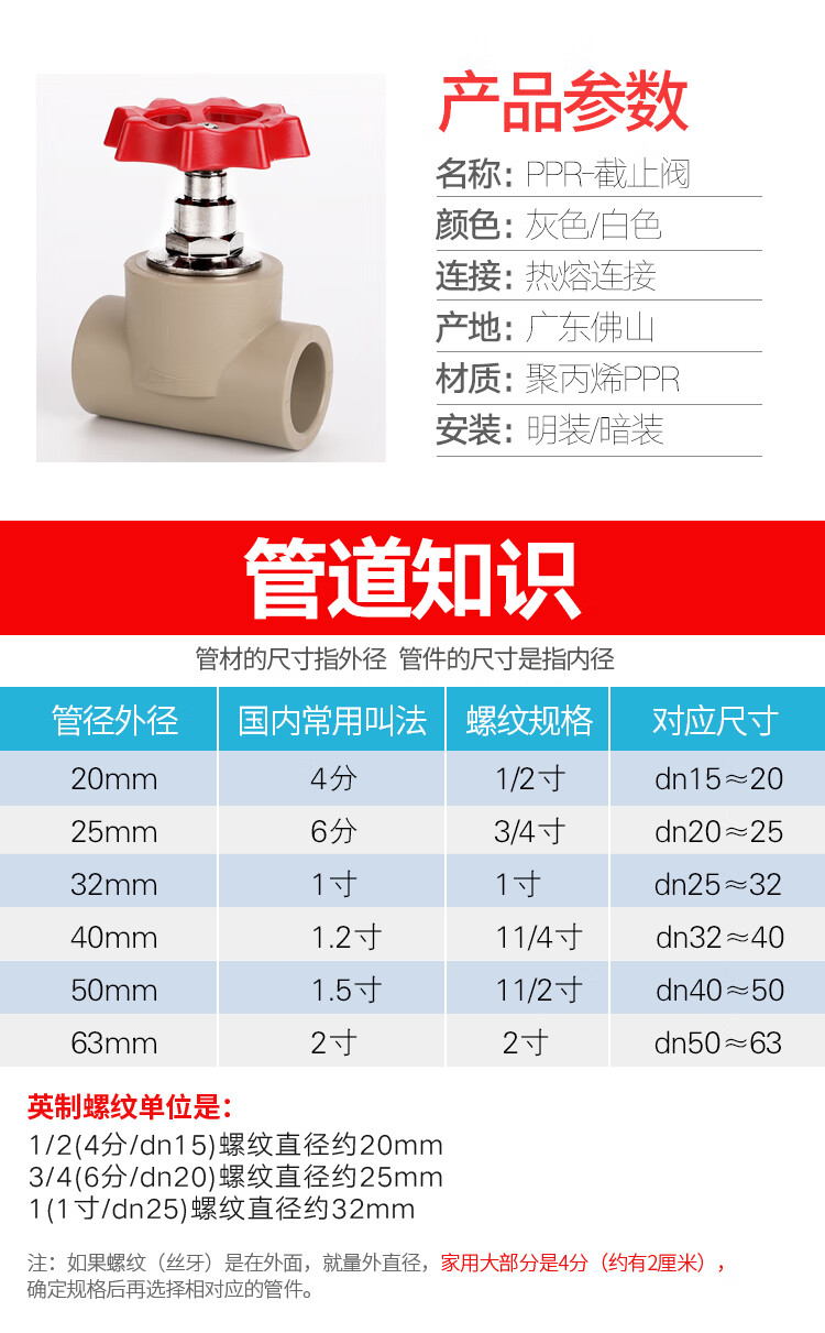 ppr截止阀升降式铜截止阀20254分6分阀门水管热熔管件配件联塑ppr全