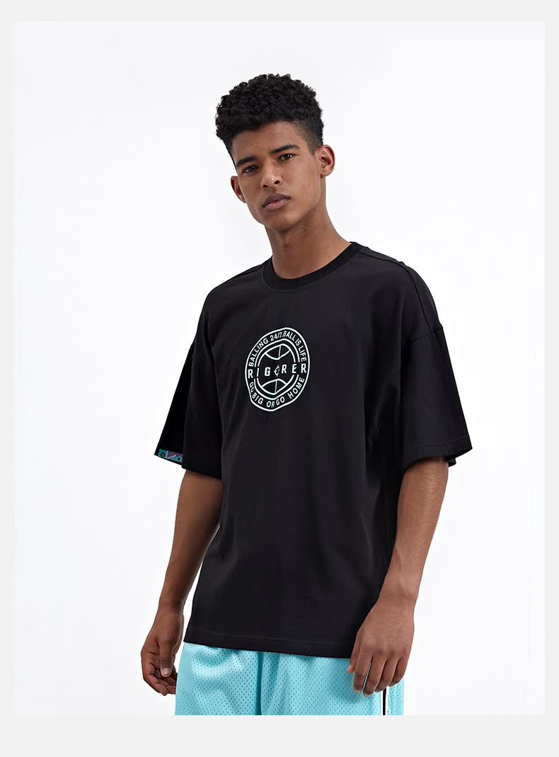 准者2021新款运动短袖男士篮球跑步训练健身印花美式宽松潮流t裇米白