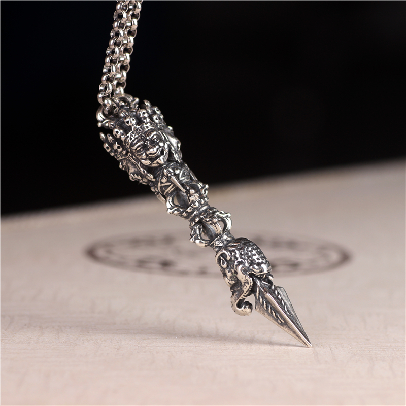 仁尼 原创设计925银三面金刚橛降魔杵法器秽迹金刚杵项链吊坠金刚镢男