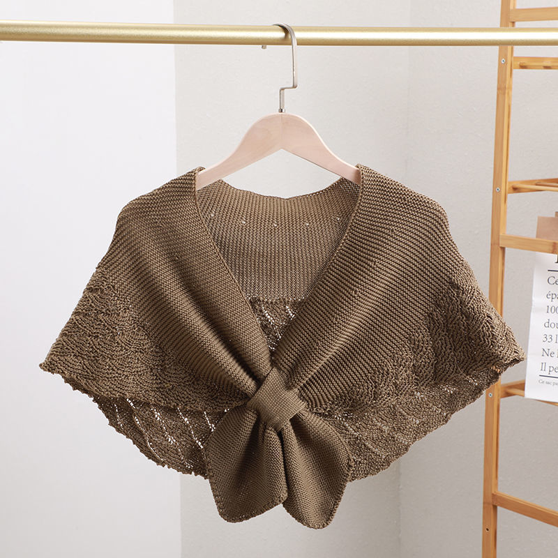 karond新品办公室披肩网红洋气针织坎肩夏季空调房搭肩袖假领子打结