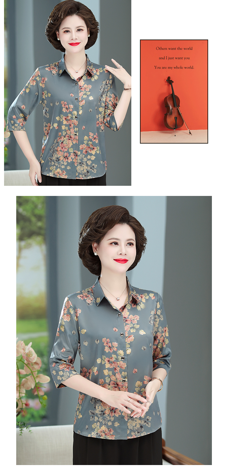 皮尔卡丹品牌女装官方特价中老年夏装女短袖衬衫洋气奶奶上衣50岁60