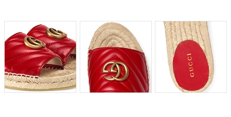 gucci古驰女鞋皮革麻底双g平底拖鞋573028ko001000黑色35