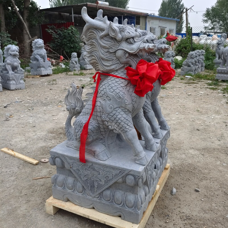 石雕麒麟一对青石马蹄麒麟庭院门口汉白玉现代中式动物兽摆件 青石高