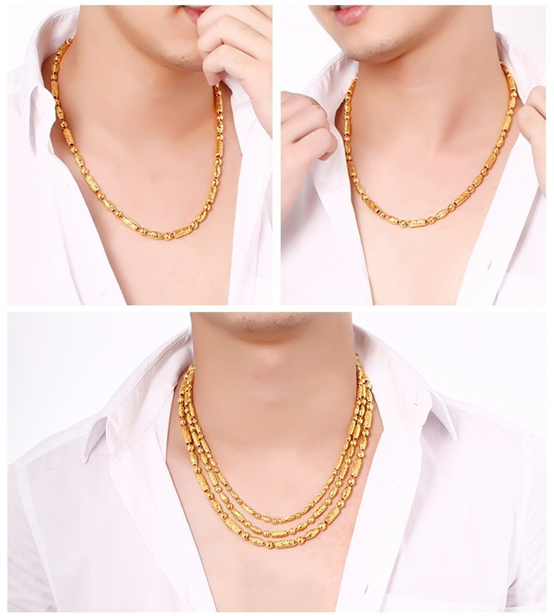 男士足金9999黄金项链男款圆珠竹节橄榄全家福真金项链加粗按克大克数