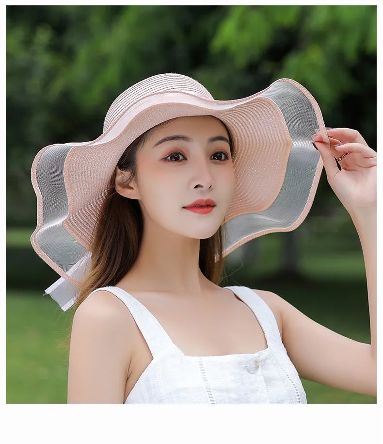 沙滩草帽女夏韩版海边大帽檐防晒遮阳太阳度假百搭出游可折叠凉帽