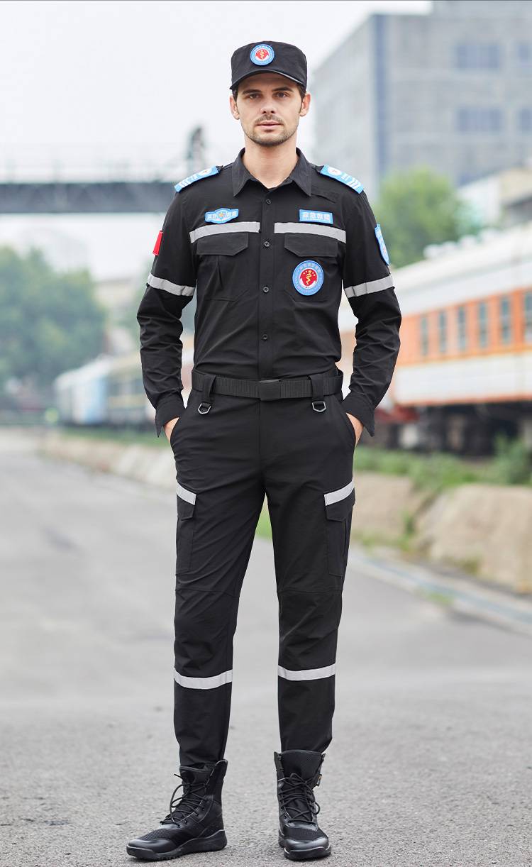【可开发票】蓝天救援队服速干衣服应急装夏抢险反光工作服 黑色m码