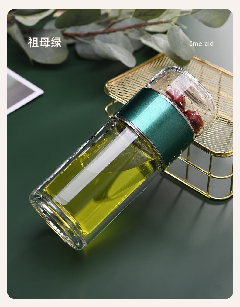 日本象印茶水分离玻璃杯双层加厚耐热便携水杯夏季网红可爱女 香槟金