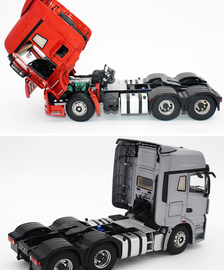 解放j7模型j6p124原厂仿真牵引工程运输卡车合金全新凯史红骨架车挂1