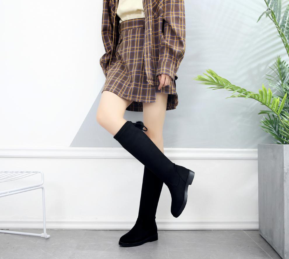 落芒迪luomdi新款系带不掉高筒长筒靴弹力靴女学生大童显瘦不过膝长靴