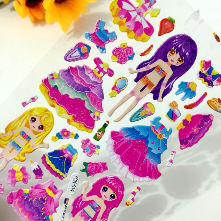 可爱公主换装贴纸女孩换衣服贴纸儿童贴画美人鱼穿衣服卡通动漫贴 jbe