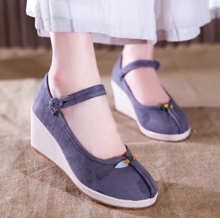 中国风汉服配茶服的鞋居士禅鞋女复古禅意老北京布鞋女高跟绣花鞋品质