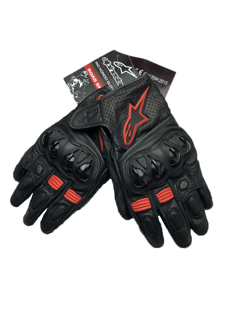 a星手套a星夏季摩托车骑行真皮打孔透气防风触屏手套机车防摔防护装备