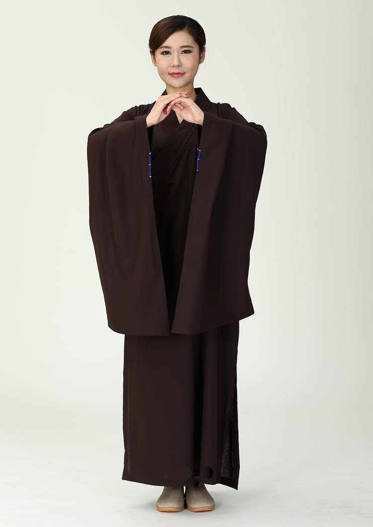 居士服女佛教衣服海青女佛衣男大褂麻料海清深咖啡色僧服不透明佛系