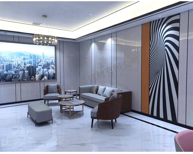 定制定制木饰面板电视背景墙竹木纤维护墙板轻奢pet高光大理石纹墙面