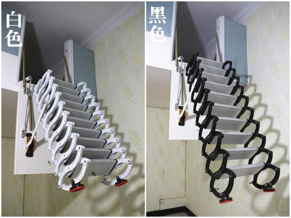 室内侧装式阁楼伸缩楼梯隐藏款开放式洞口式隔层平台家用折叠梯子 (侧