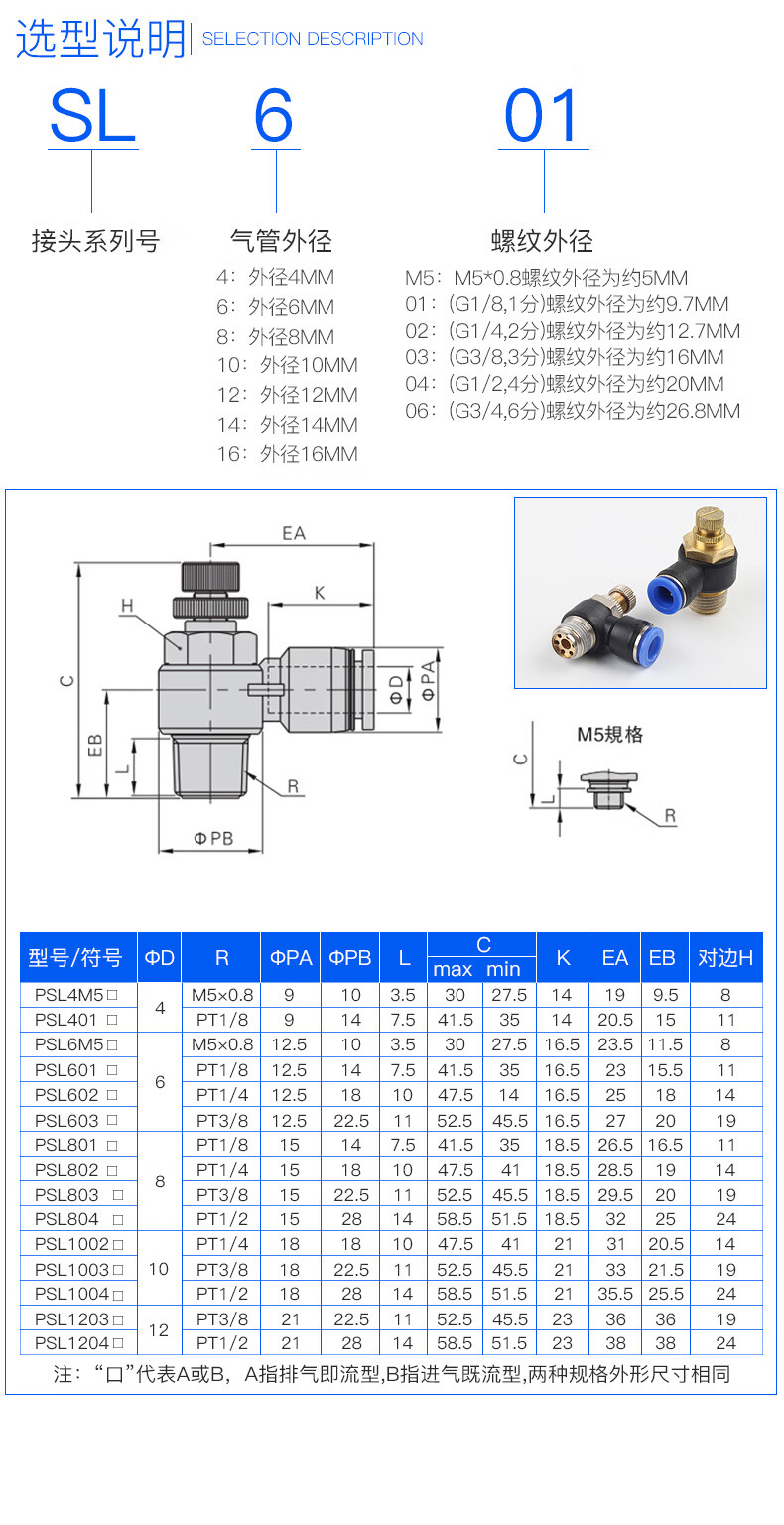定制sl接头气动气管快速接头节流阀调速阀sl4681012m50102节流阀sl82