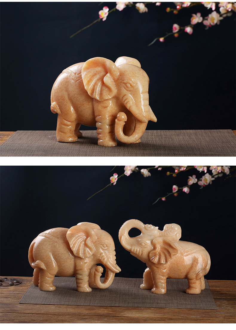 石雕大象汉白玉小象青石晚霞红看门家居石头风水摆件青石长25宽12高20