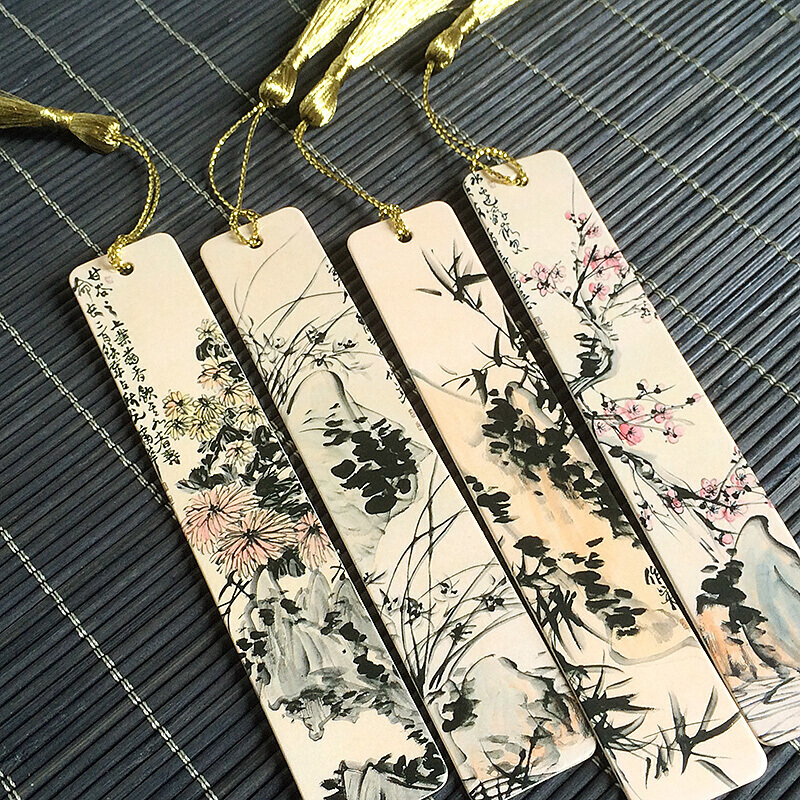 叶脉书签古风流苏梅兰竹菊创意复古套装纸质中国风书签diy唯美学生